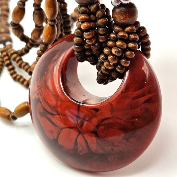 VINTAGE Multi-Strand Wood and Plastic Beaded Statement Necklace Boho Bohemian - Picture 2 of 8